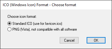 Choose ICO Format Dialog in Adobe Photoshop