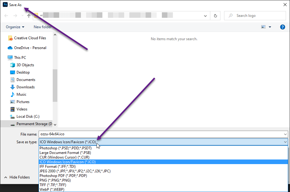 Save as ICO Windows Icon Favicon in Adobe Photoshop
