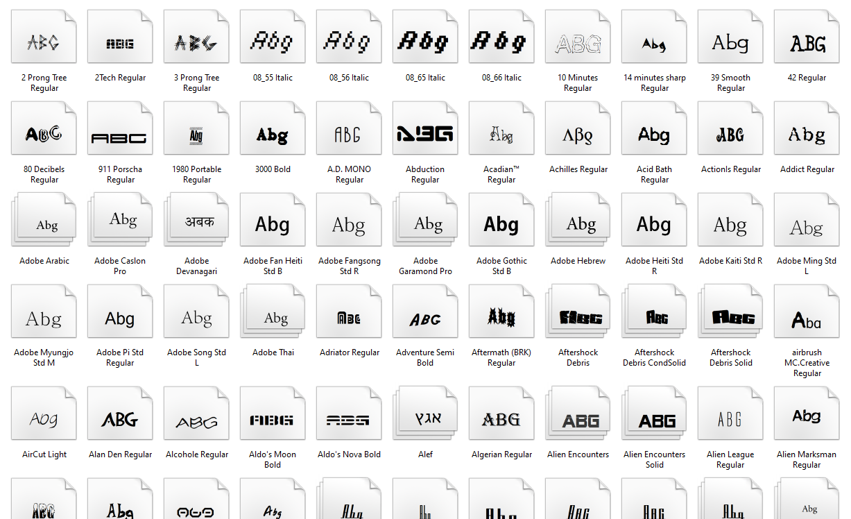 A large collection of fonts
