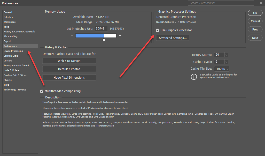 How to make sure GPU is used in Photoshop