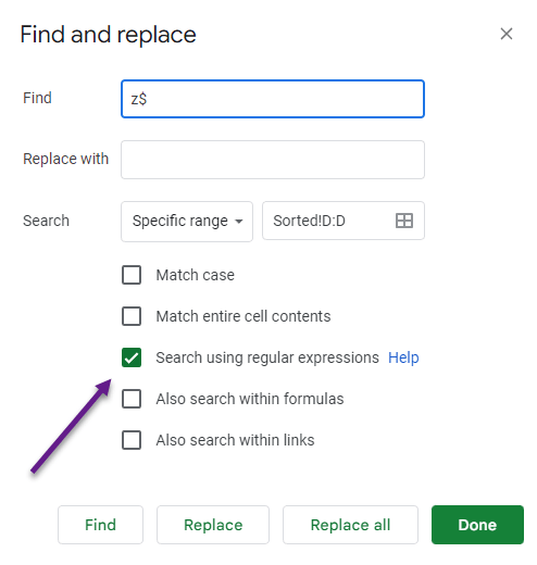 Google Sheets Find and Replace with regular expressions