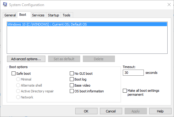 System configuration boot menu options