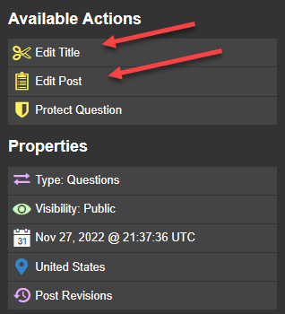 Actions that let you edit title or post