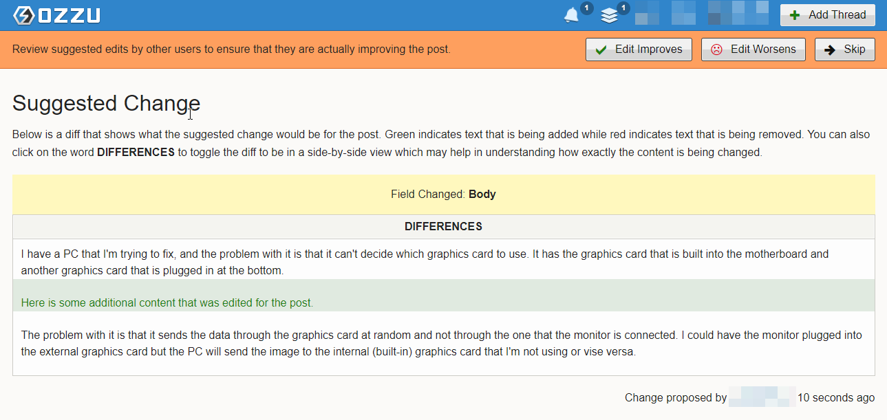 Suggested edits review queue interface