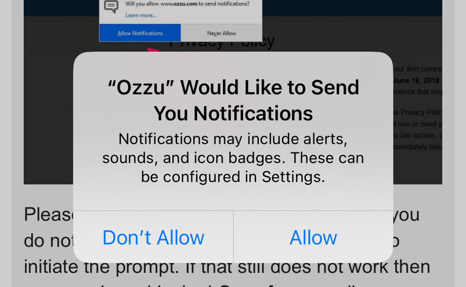 Allow Ozzu to push iOS notifications