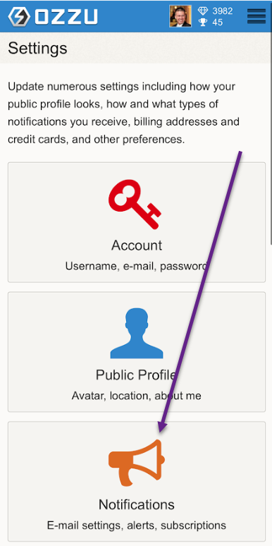 Click on notifications in Ozzu