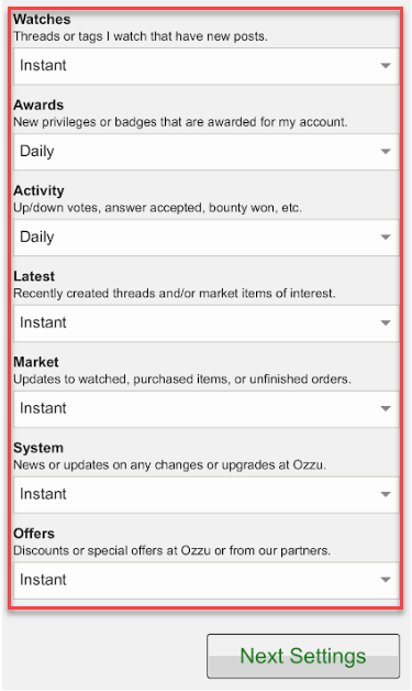 Enable push settings as desired
