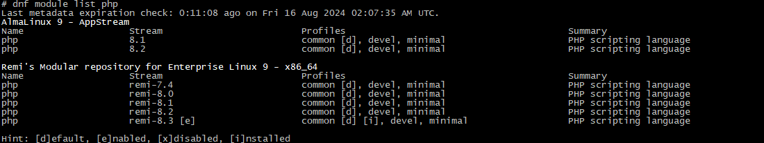 Available PHP versions via AppStream and Remi Repo