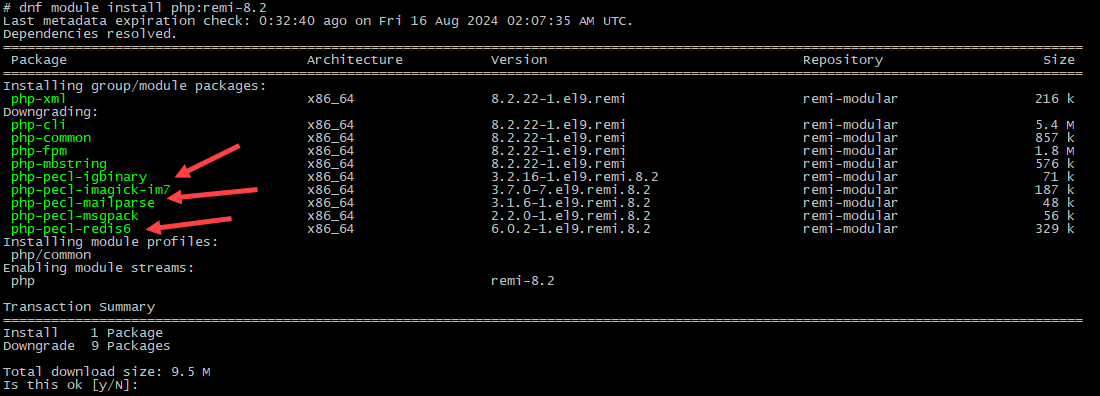 Downgrading PHP retains additional modules selected