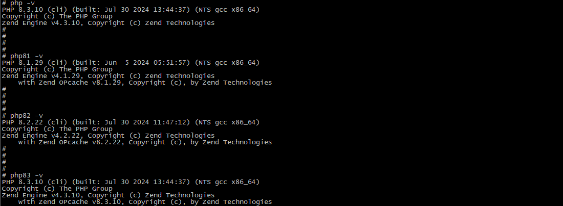 PHP version output for default and prefixed PHP