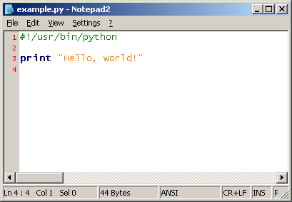 Editing Python code with Notepad2