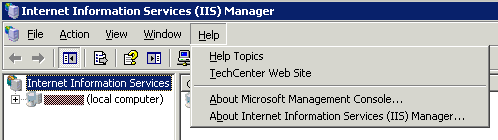 Internet Information Services (IIS) Manager Help Menu