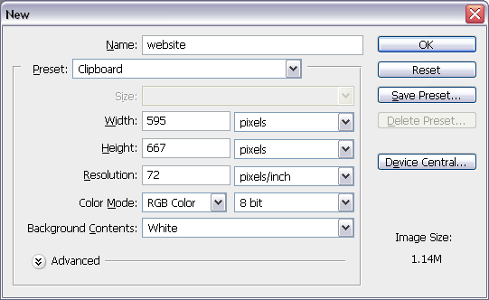 Figure 6.1 - The new document dialog window