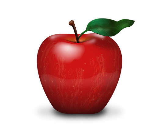 The finished apple with stem and leaf