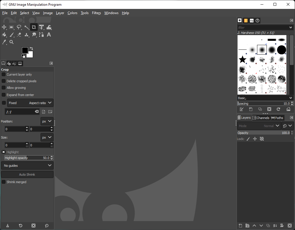 A raw look at the GIMP interface.