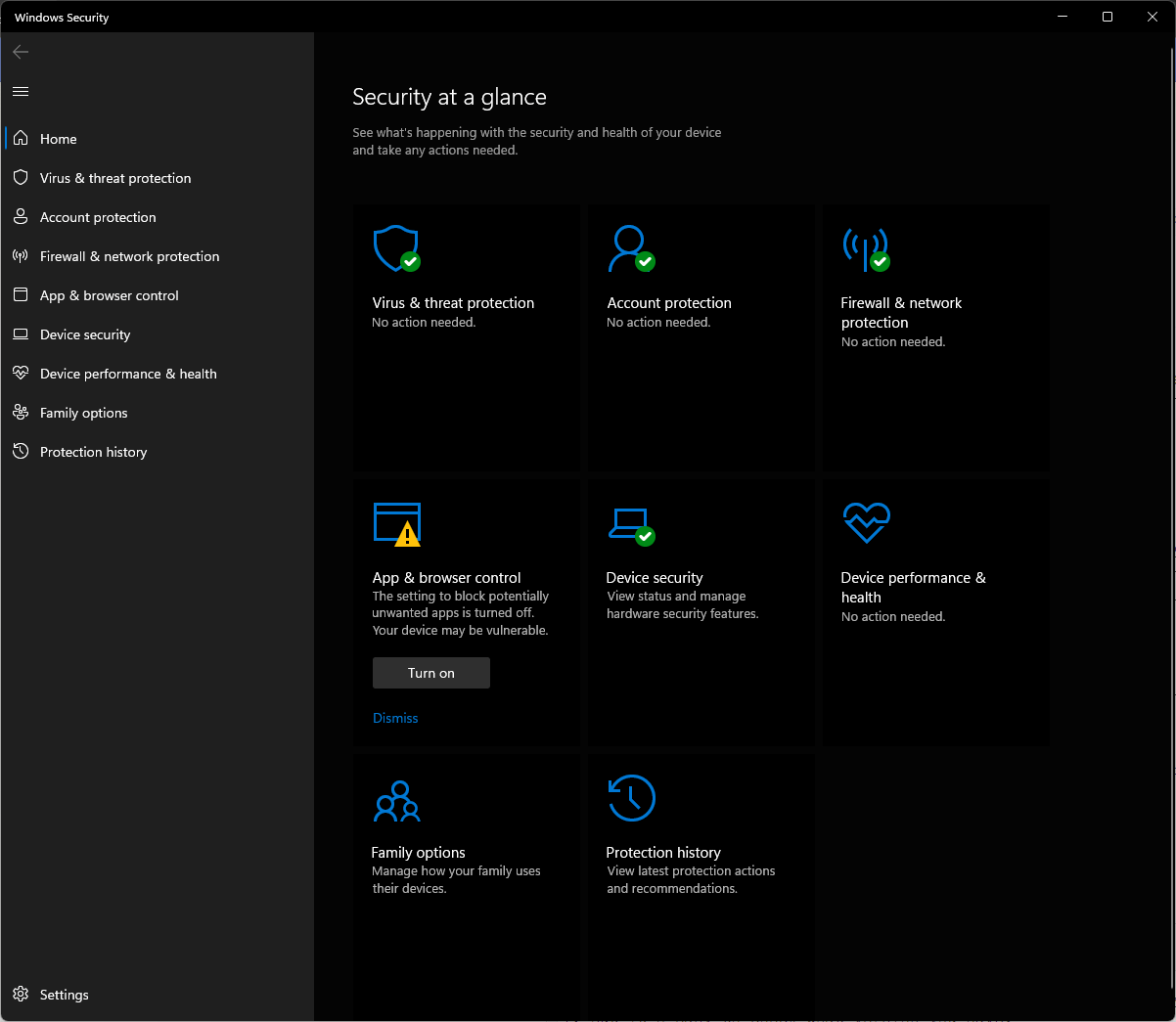 Screen Shot of the Windows Security Menu