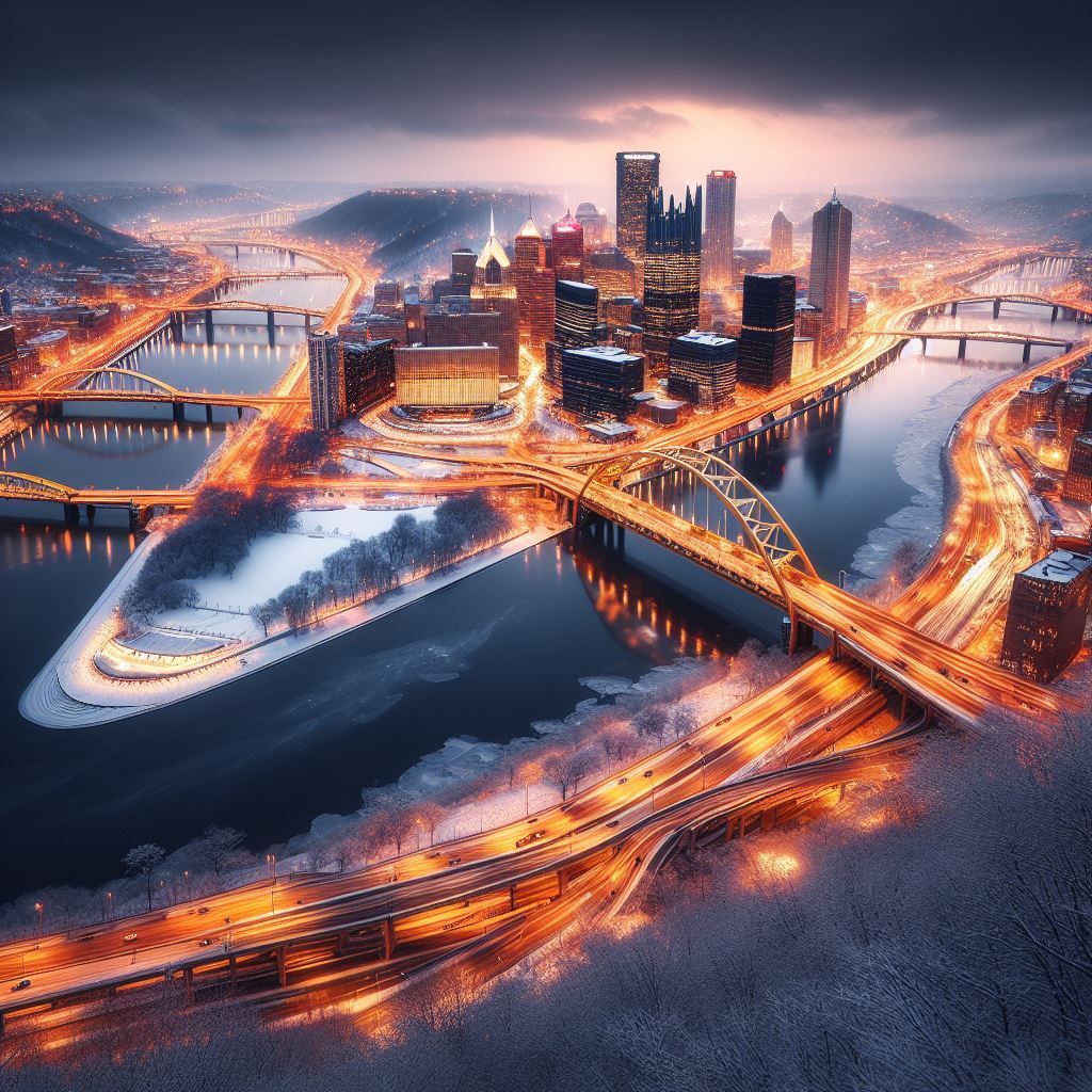 AI Winter Pittsburgh Three Rivers at Night