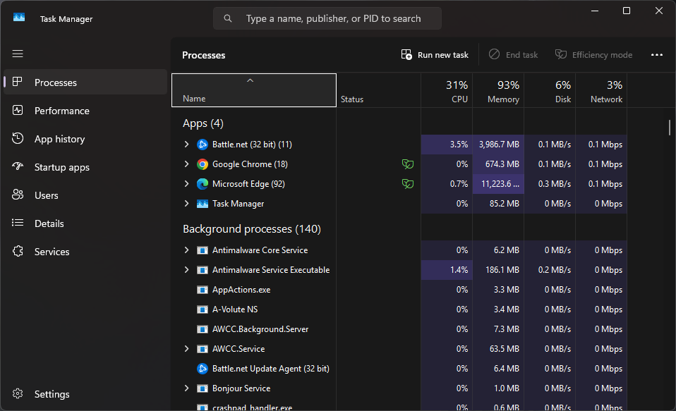 ram usage with only 4 apps running