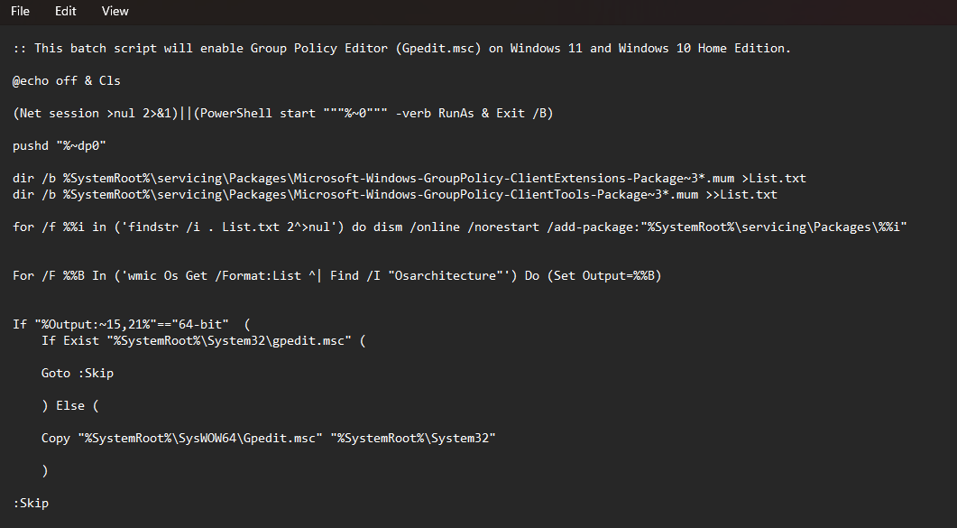 Code to add GPEdit.msc to Win 11 Home