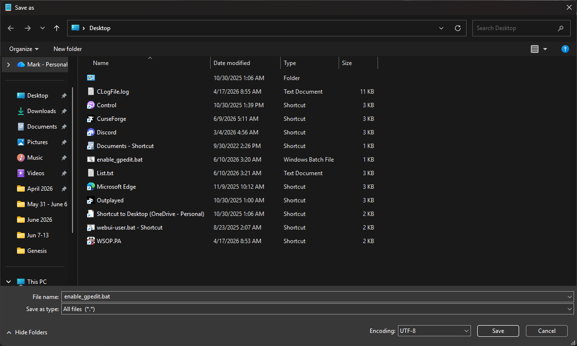 Save the gpedit.bat file
