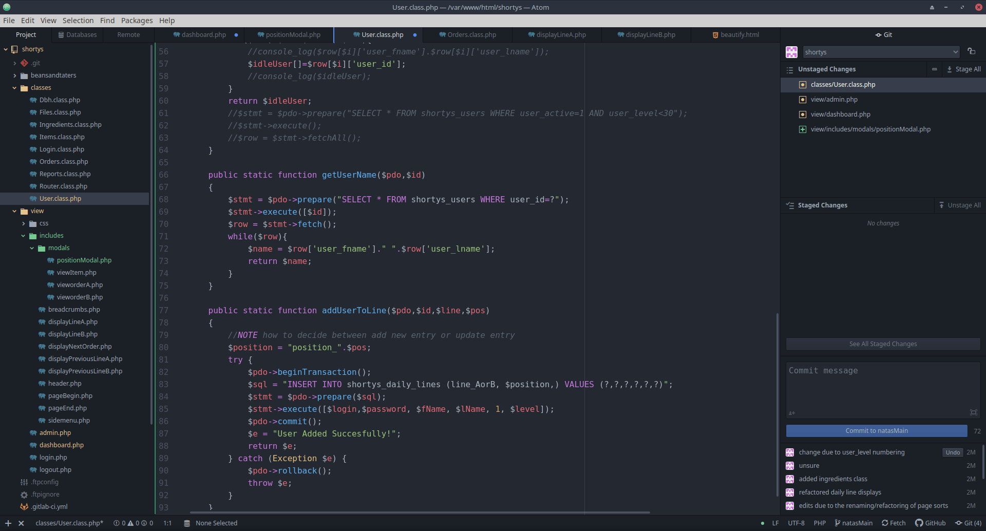 screenshot of PHP project in Atom