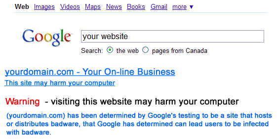 Website identified with badware
